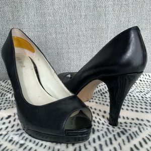 Nine West Danee Peep Toe Platform Heels Leather